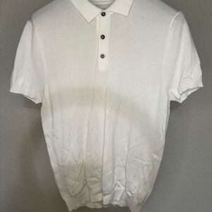 Zara White Polo Shirt Short Sleeve Knit